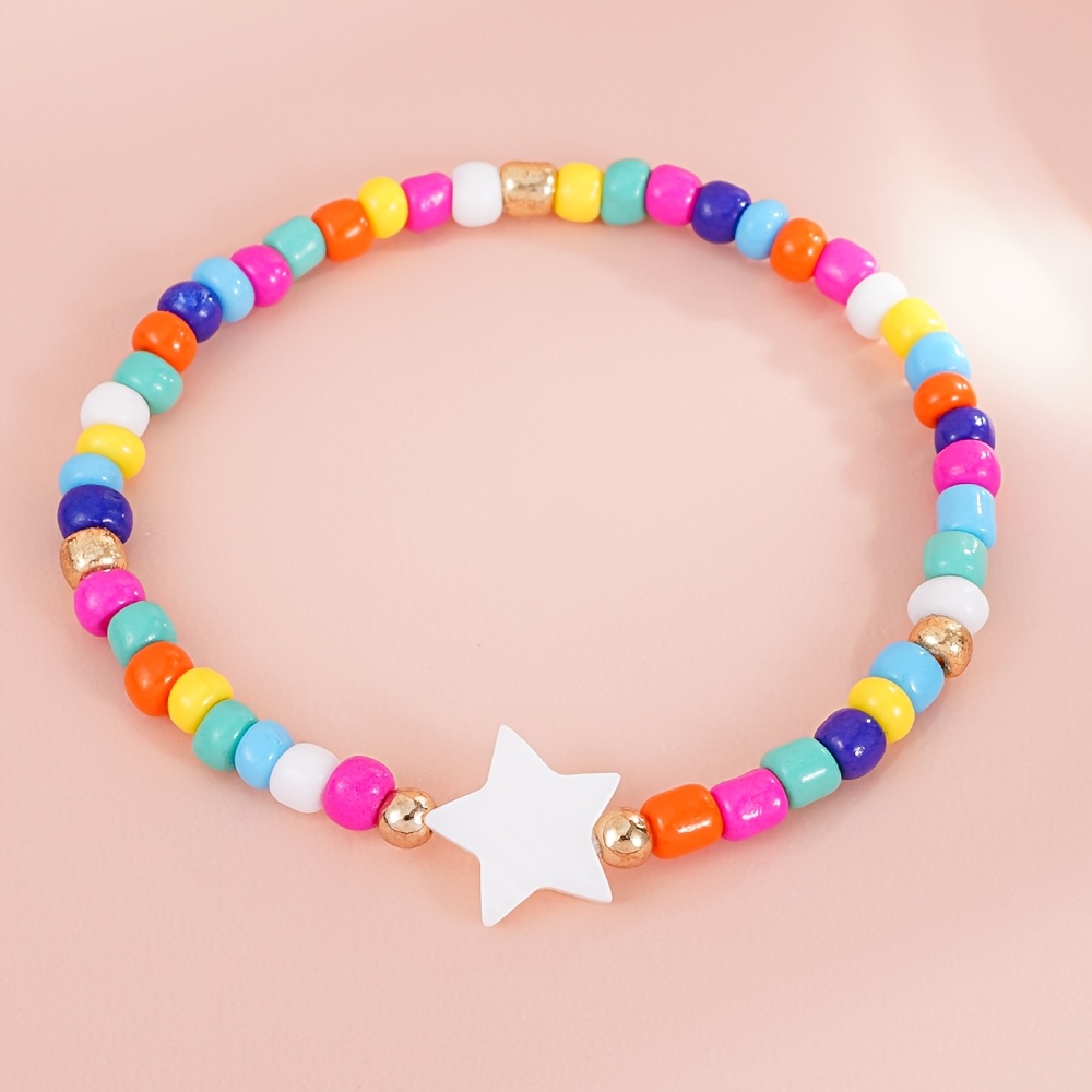 12pcs Kids Stretch Beaded Bracelets Set, Colorful Charm Accessories